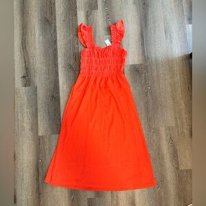 Old Navy Vibrant Orange Casual Smocked Midi Dress